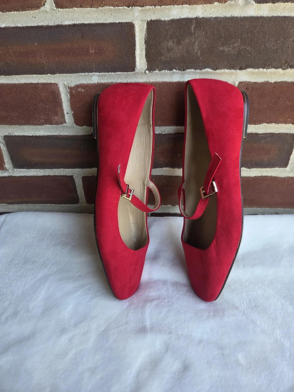 H&M Red Mary Jane Ballet Flats Square Toe Buckle Strap Women's US 7 EU 38
